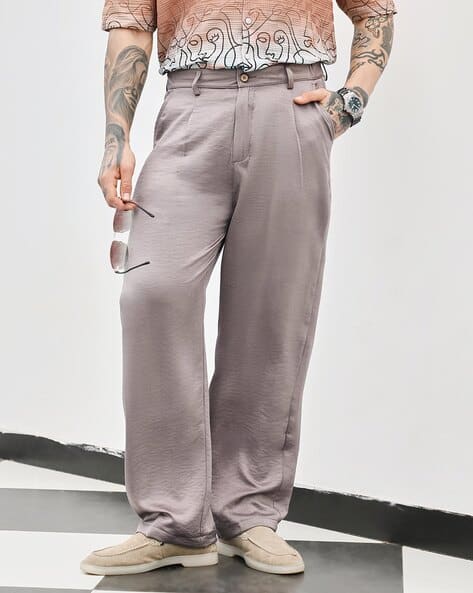 CAHOOT Men Relaxed Fit Pleated Trousers with Insert Pockets