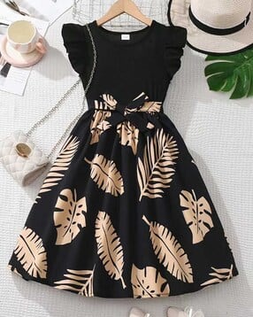 styleconnect Girls Leaf Print Fit & Flare Dress-picture-37