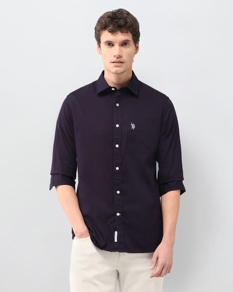 U.S. Polo Assn. Men Tailored Fit Dobby Shirt with Patch Pocket
