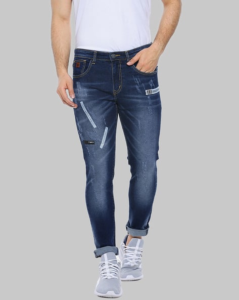 CAHOOT Men Mid-Wash Distressed Tapered Fit Jeans