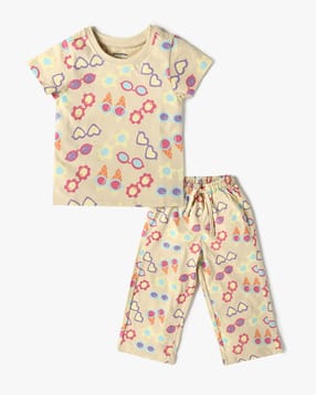 yousta Girls Printed T-Shirt & Pyjamas Set-picture-19