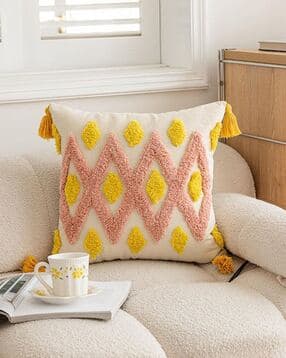 bungalow & beyond Geometric Tufted Cotton Square Pillow Cover 18" x 18"-picture-44