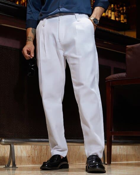Men Relaxed Fit Flat-Front Trousers
