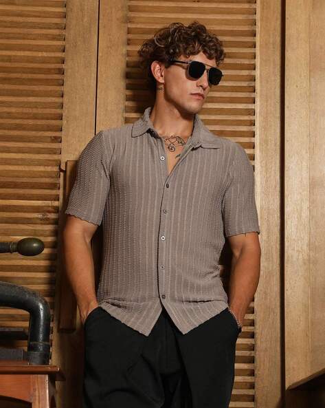 CAHOOT Men Striped Relaxed Fit Spread-Collar Shirt