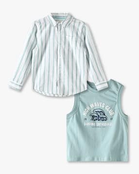 kb team spirit Boys Striped Tailored Fit Twofer Shirt with Patch Pocket-picture-10