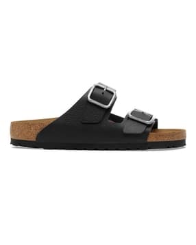 Regular Width Black Natural Leather Two Strap Sandals-image-15