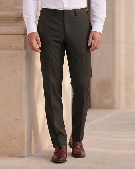 LOUIS PHILIPPE Men Straight Fit Stretchable Flat-Front Trousers