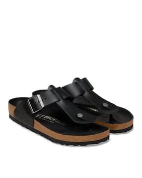 Regular Width Black Natural Leather Thong Sandals-image-16