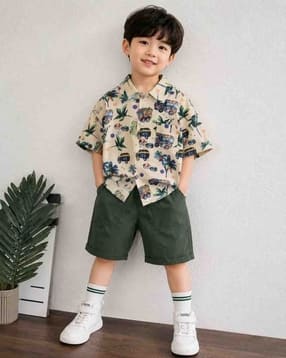 fastdeal x ag Boys Leaf Print Shirt with Shorts Set-picture-42