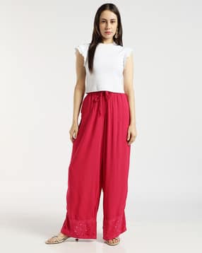svrnaa by azorte Solid Embroideryed Rayon Crepe Pants-picture-35