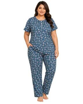 ladygram Women Floral Print Curve Nightwear Set-picture-13