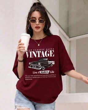 buda jeans co Women Printed Oversized Fit Round-Neck T-Shirt-picture-24