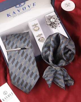 Men Tie Pocket Square Brooch & Cufflink Gift Set-image-2