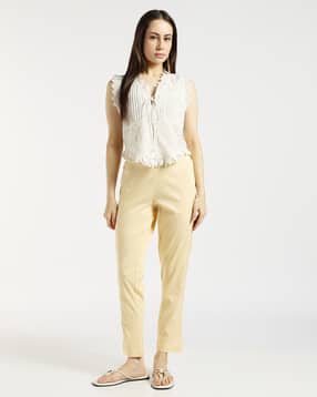 Womens's Solid Cotton Spandex Pants-image-5