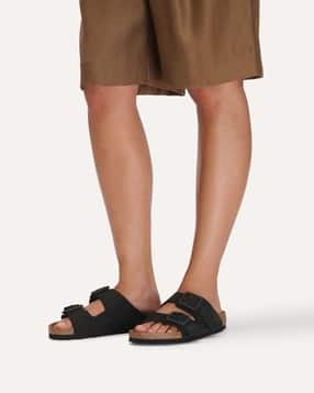Regular Width Black Nubuck Leather Two Strap Sandals-image-49