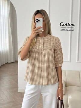 buda jeans co Women Checked Regular Fit Top with Cuffed Sleeves -picture-15