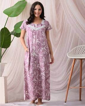 ichaa Women Floral Print Round-Neck Nighties-picture-19