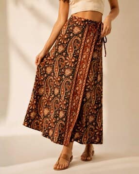 winered Women Paisley Print Wrap Skirt-picture-52