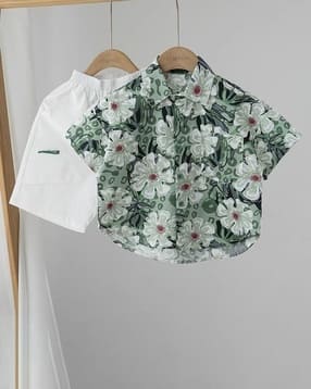 Boys Floral Print Shirt with Shorts Set-image-46
