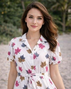 Women Leaf Print Tiered Dress-image-46