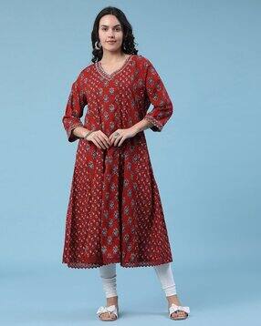 limeroad Women Micro Print A-line Kurta-picture-20