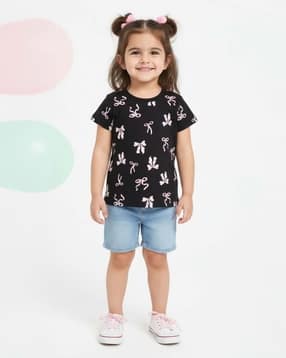 v-mart Girls Graphic Print Round-Neck T-Shirt-picture-19