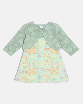 mini klub Girls Printed A-Line Dress with Knitted Shrug-picture-52