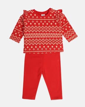 Girls Geometric Print Top & Pants Set-image-39