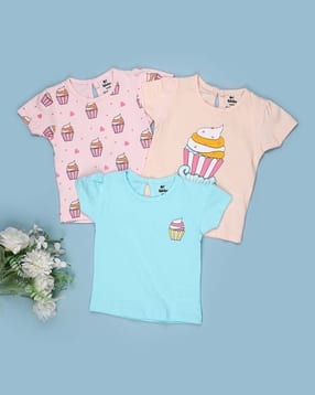 v-mart Girls Pack of 3 Printed Round-Neck T-Shirt-picture-25