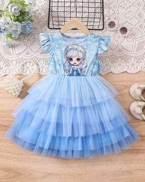 Girls Printed Round-Neck Fit & Flare Dress-image-49