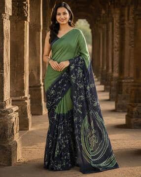 indie picks Floral Print Linen Saree-picture-33