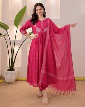 texstile Women Embroidered Flared Kurta Suit Set-picture-34