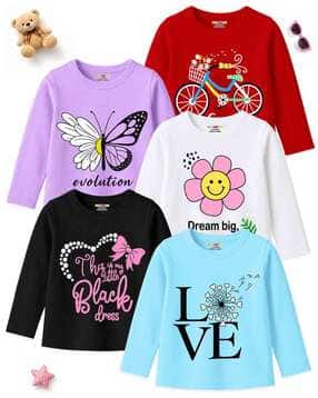 kuchipoo Girls Pack of 3 Graphic Print Crew-Neck Relaxed Fit T-Shirt-picture-16