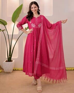 texstile Women Embroidered Flared Kurta Suit Set-picture-17