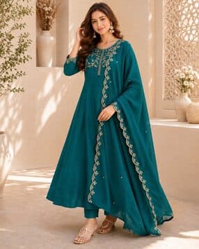 indie picks Women Embroidered 3-Piece Anarkali Kurta Set-picture-27