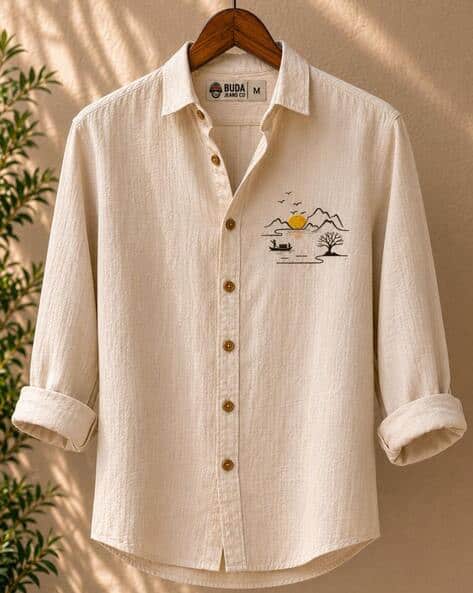 Buda Jeans Co Men Embroidered Regular Fit Shirt