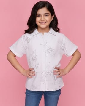 Girls Floral Print Shirt Top with Collar Neck-image-39