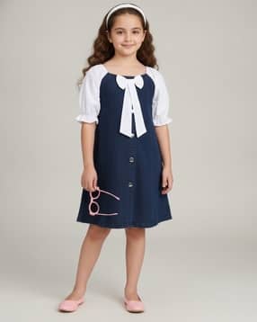 v-mart Girls Colourblock Square-Neck A-Line Frock-picture-21