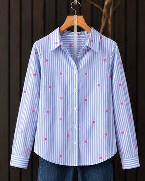 buda jeans co Women Striped Spread-Collar Shirt-picture-47