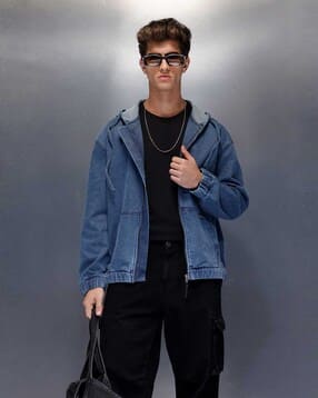 wrogn Men Oversized Fit Hooded Denim Jacket-picture-53