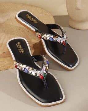 madam glorious Women Embellished Open-Toe T-Strap Flat Sandals-picture-26