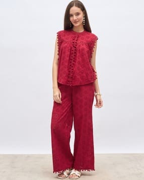 Embroidered Top with Pants Co-Ord Set-image-34