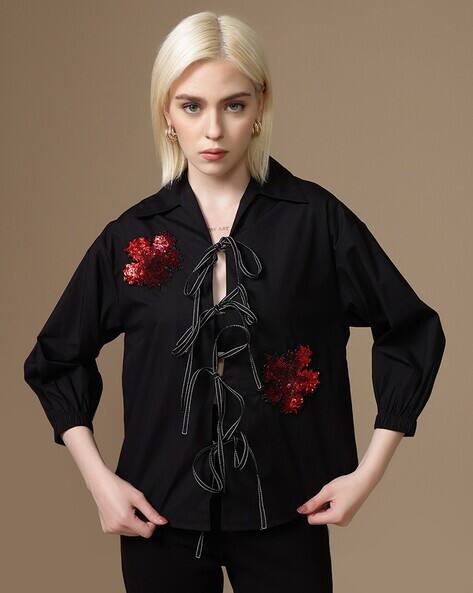 Kazo Women Embellished Kennedy Relaxed Fit Shirt