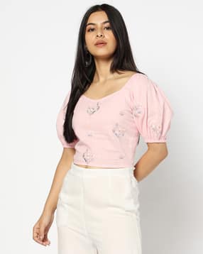 yousta Women Embroidered Sweetheart-Neck Regular Fit Crop Top-picture-46