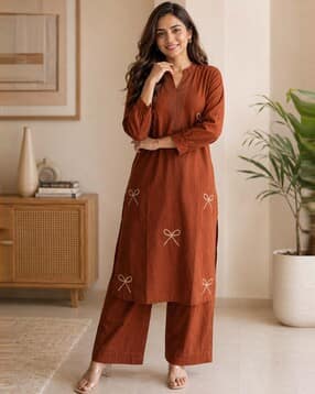 indie picks Women Embroidered Straight Kurta with Palazzos -picture-44