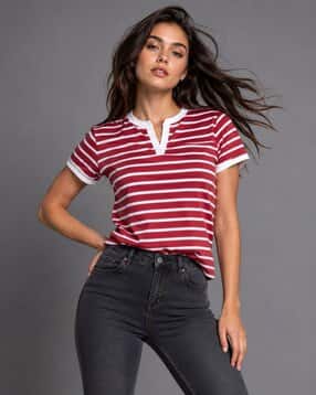 buda jeans co Women Relaxed Fit Striped T-Shirt-picture-11