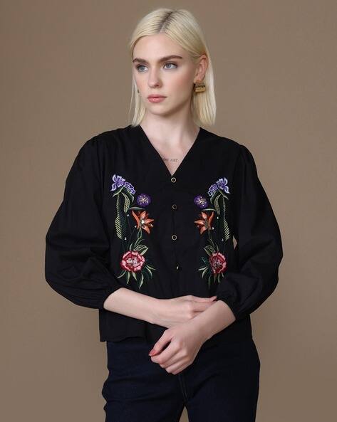 Kazo Women Lizzie Embroidered Relaxed Fit Blouse