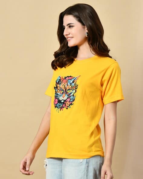 OYEEBRO Women Graphic Print Relaxed Fit Round-Neck T-Shirt