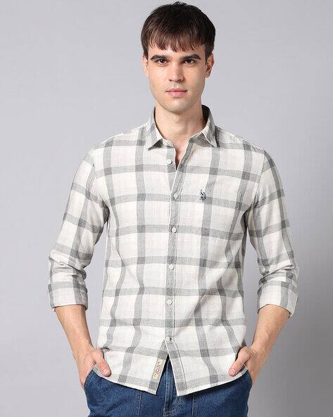 U.S. Polo Assn. Men Checked Regular Fit Twill Shirt with Patch Pocket