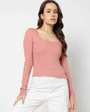 yousta Women Ribbed Slim Fit Round-Neck T-Shirt-picture-38
